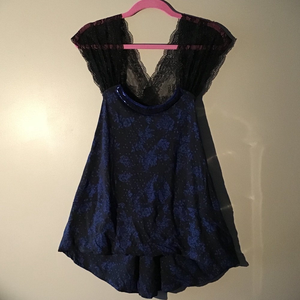 Free People Blue Beaded & Lace Tunic Size M